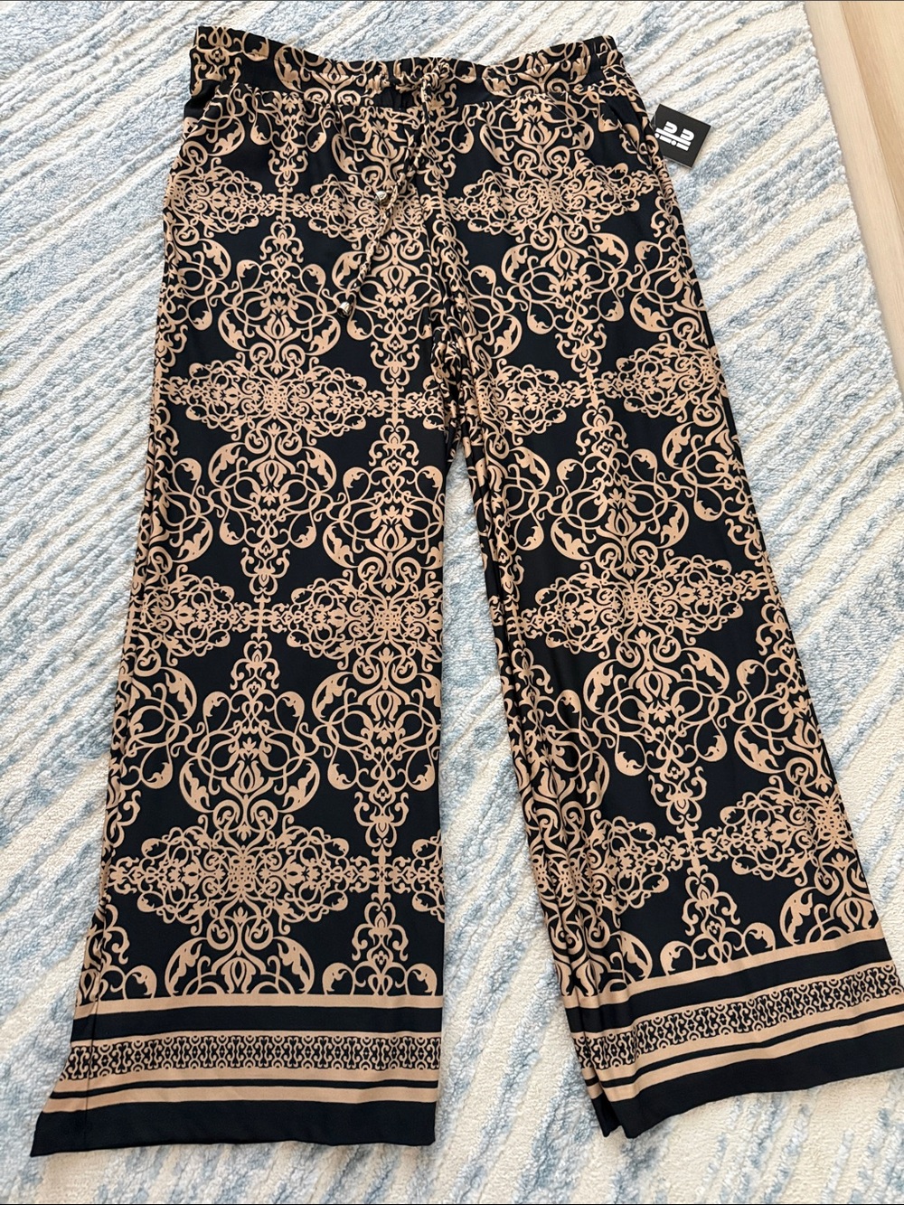 NWT ILU Wide-Leg Drawstring Pants in Black & Tan Size 1X